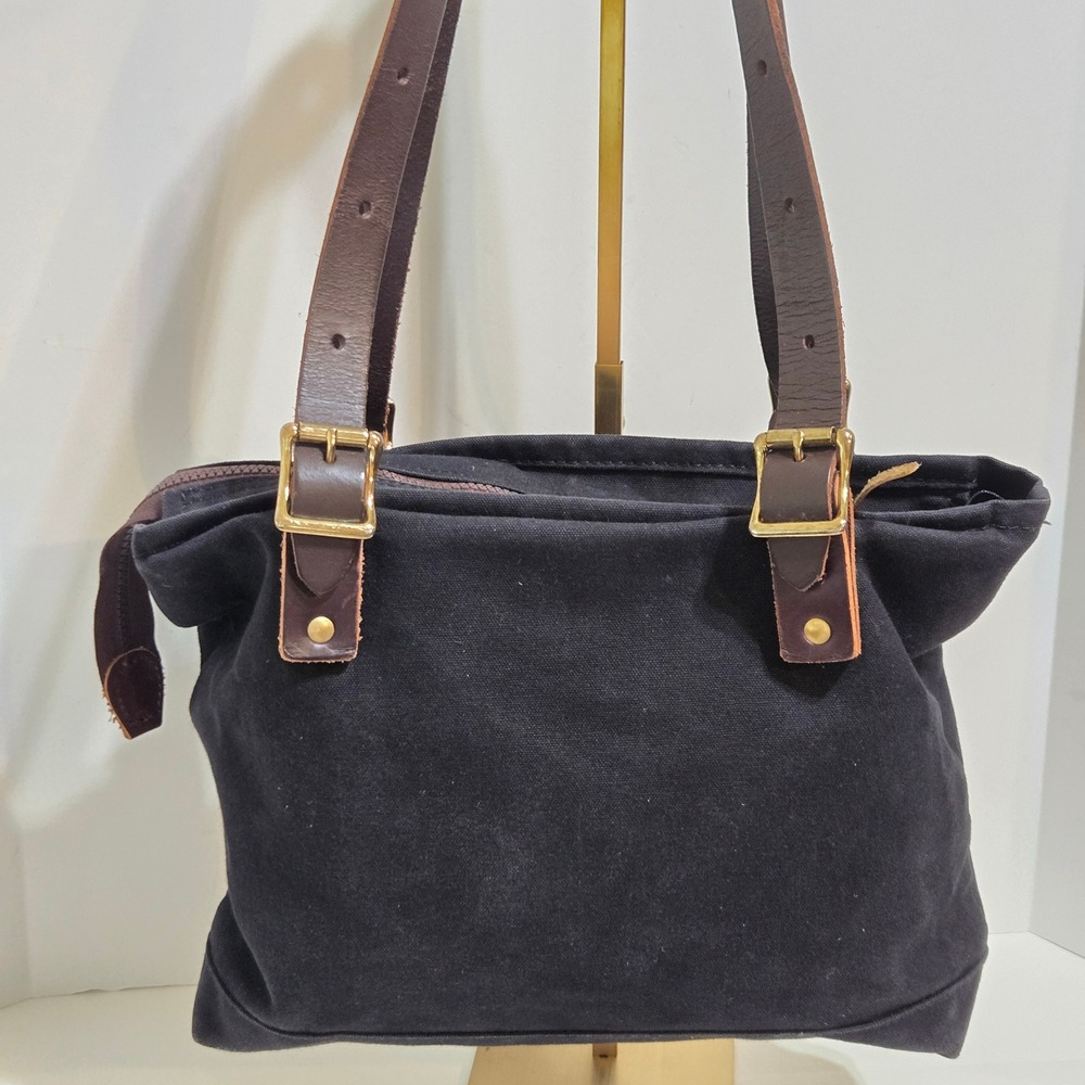 Duluth Pack Zippered Market Bag Black Canvas Leather Adjustable Straps USA 10x12 - Picture 8 of 14